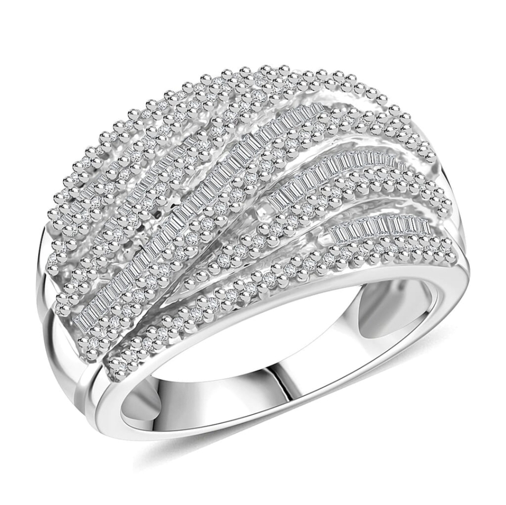 Natural 1 Carat Diamond Cluster Ring Sterling Silver Platinum Overlay Size 7!